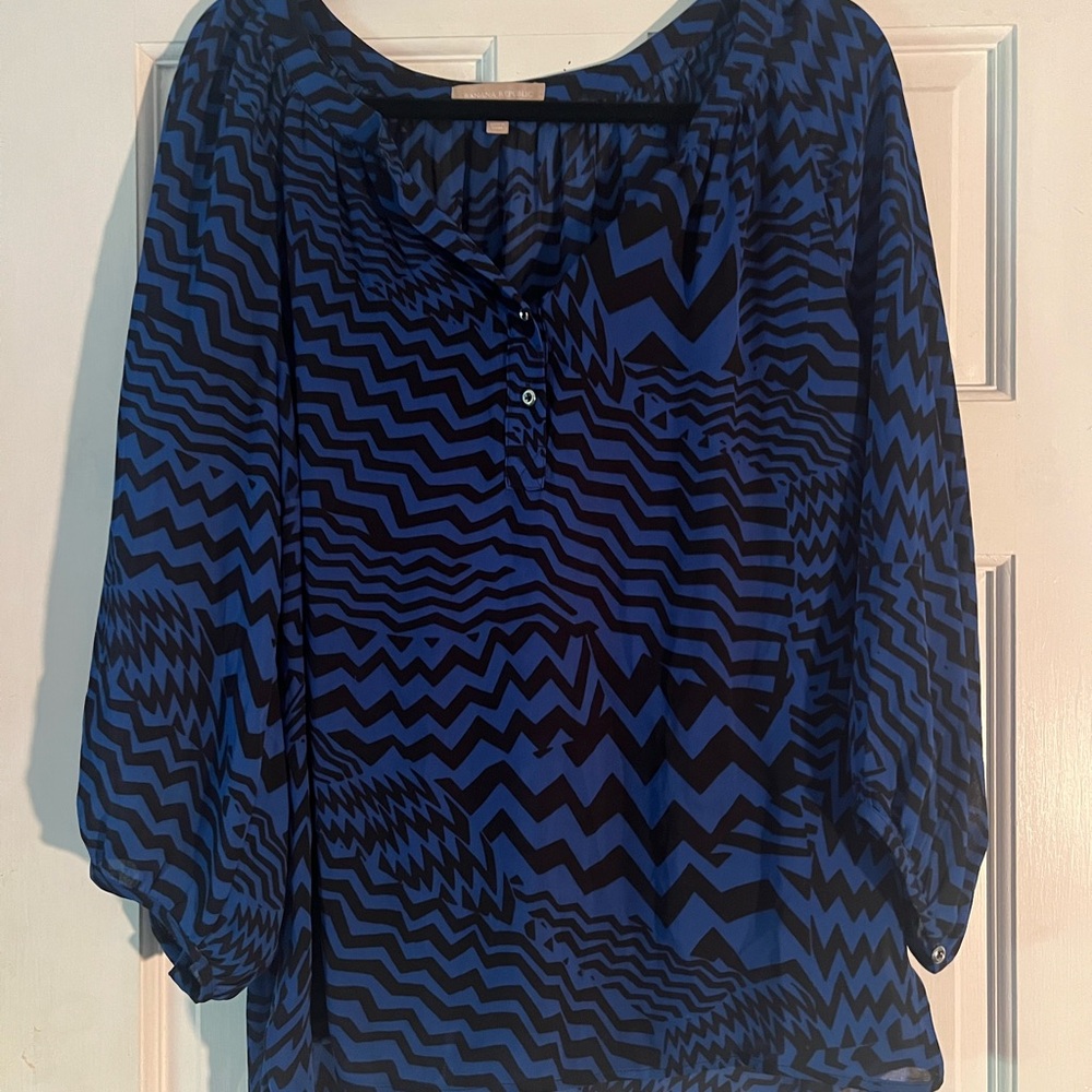 Banana Republic Black and Blue Zigzag Blouse